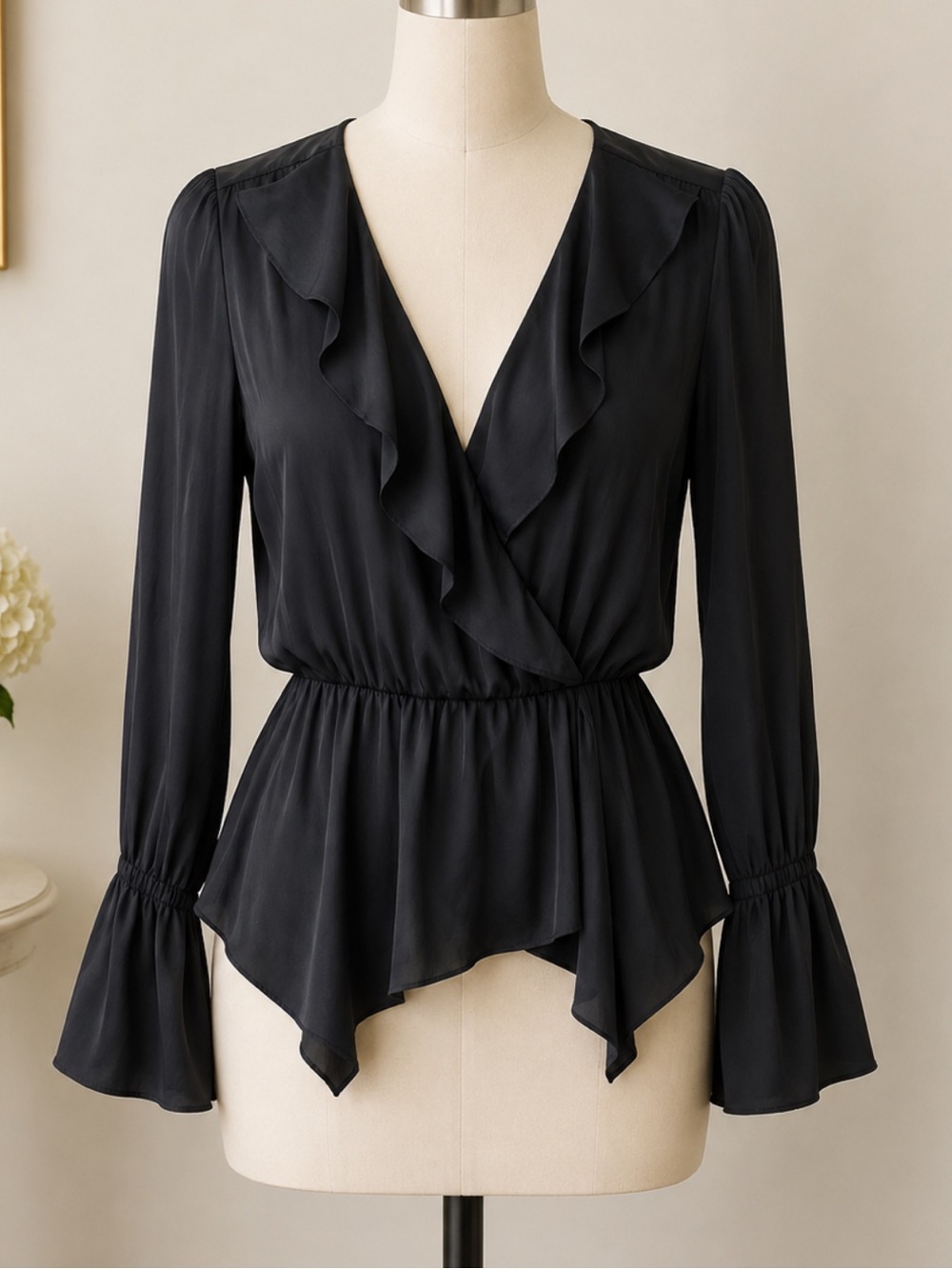 BCBGeneration Black Ruffle Blouse